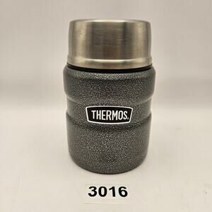 THERMOS INSULATED FOOD JAR 16oz WITH FOLDING SPOON SILVER/BLACK